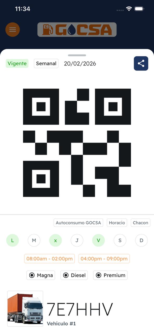 Pantalla mostrando el codigo QR para autorizar la carga de combustible